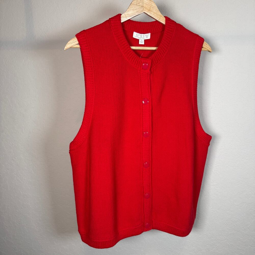 Women's J.Crew Red Knit Crew Neck Short Sleeve Snap Front‎ Vest Size 2X NEW